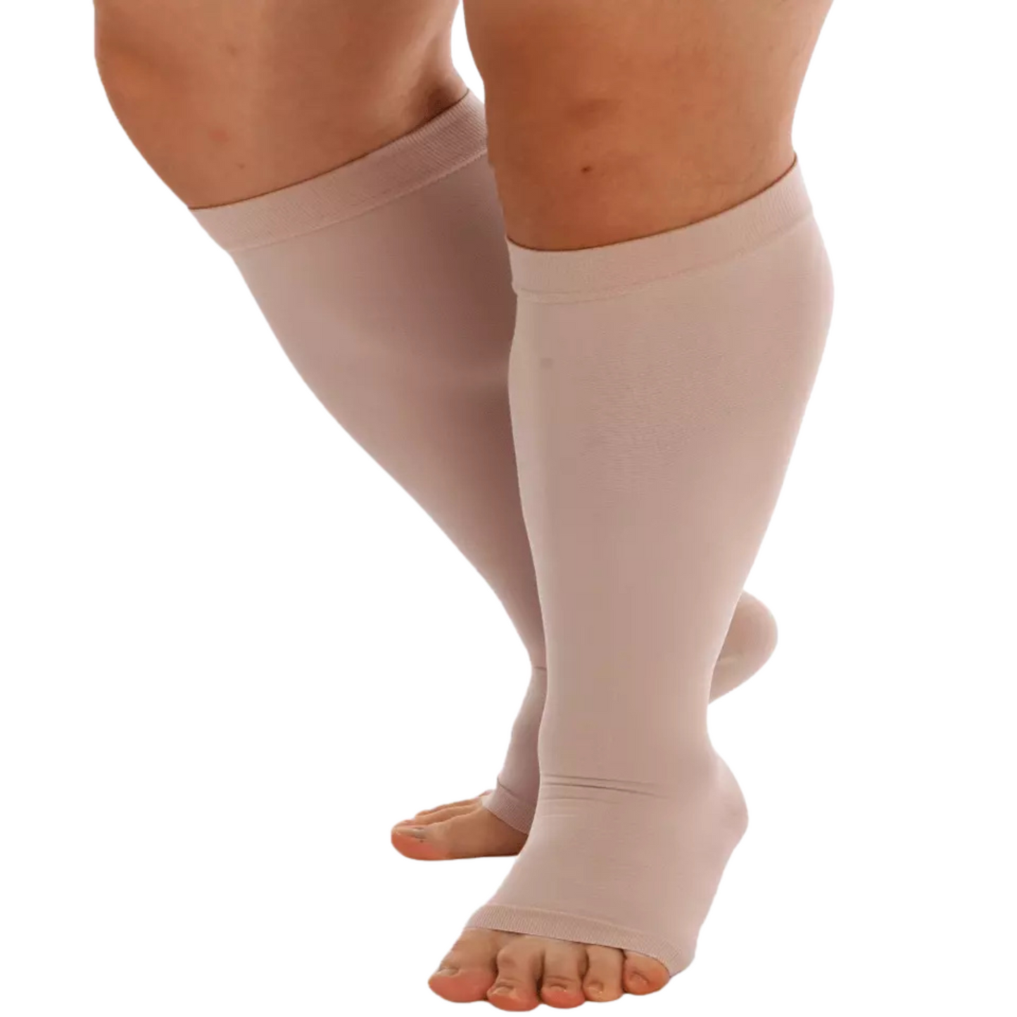Plus-size open-toe 20-30mmHg compression socks for wide calves and edema