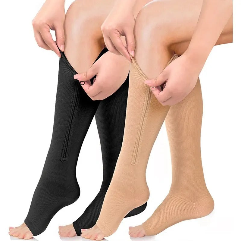 Zippered compression socks easy-on for nurses and runners