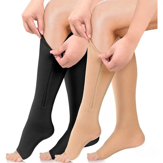 Zippered compression socks easy-on for nurses and runners
