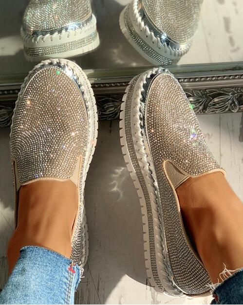 Women's rhinestone glitter slip-on sneakers