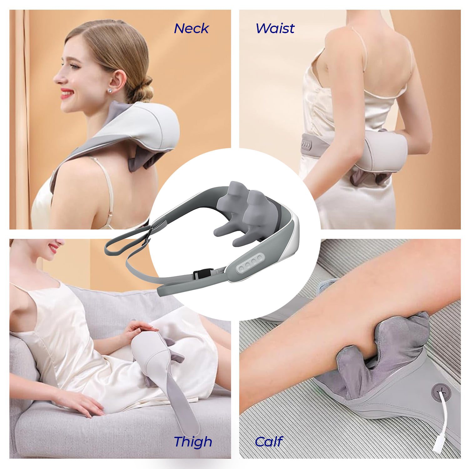 Neck and shoulder shiatsu heat massager wrap with kneading