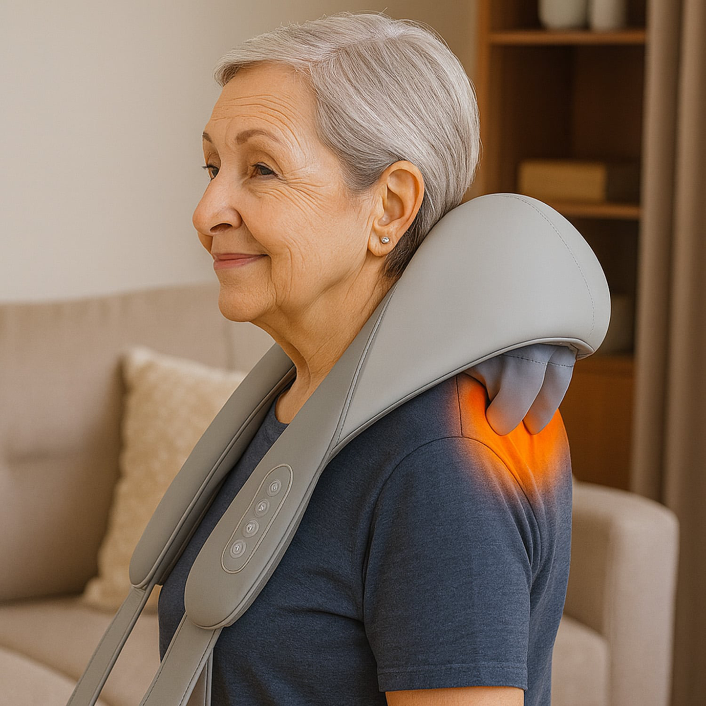 Neck and shoulder shiatsu heat massager wrap with kneading