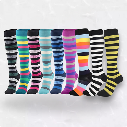 Striped 20-30mmHg knee-high compression socks pair