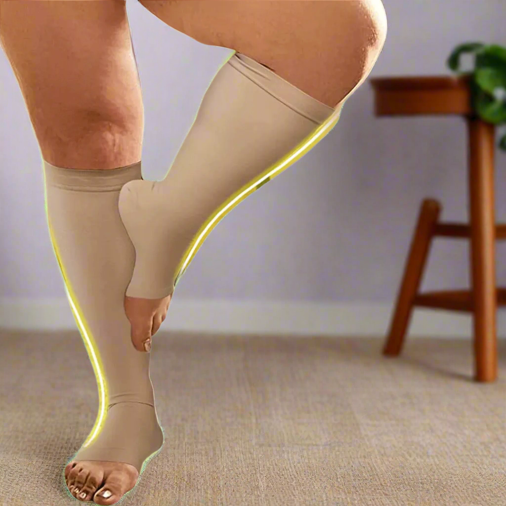 Plus-size open-toe 20-30mmHg compression socks for wide calves and edema