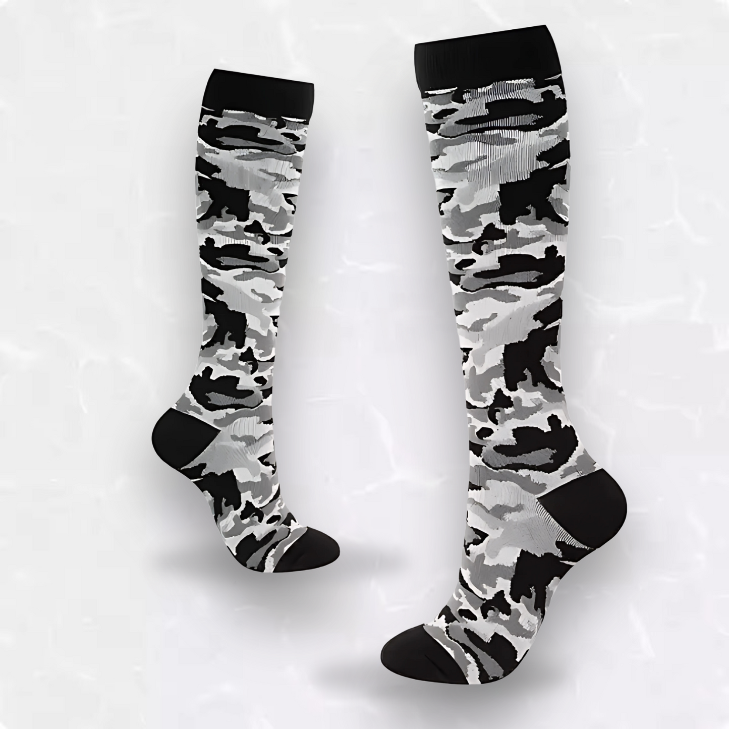 Fun-patterned 20-30mmHg knee-high compression socks pair