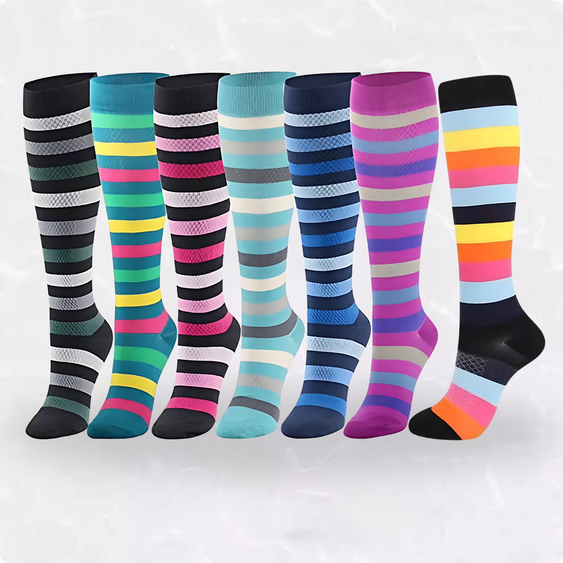 Fun-patterned 20-30mmHg knee-high compression socks pair