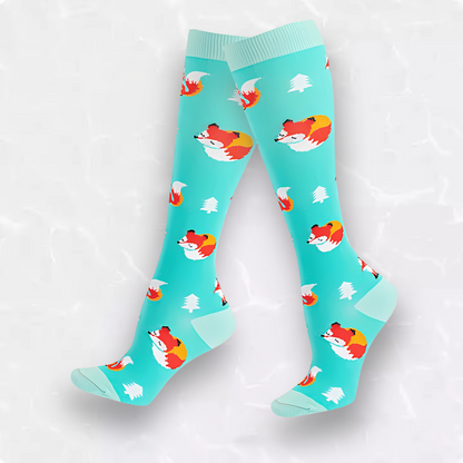 Fun-patterned 20-30mmHg knee-high compression socks pair