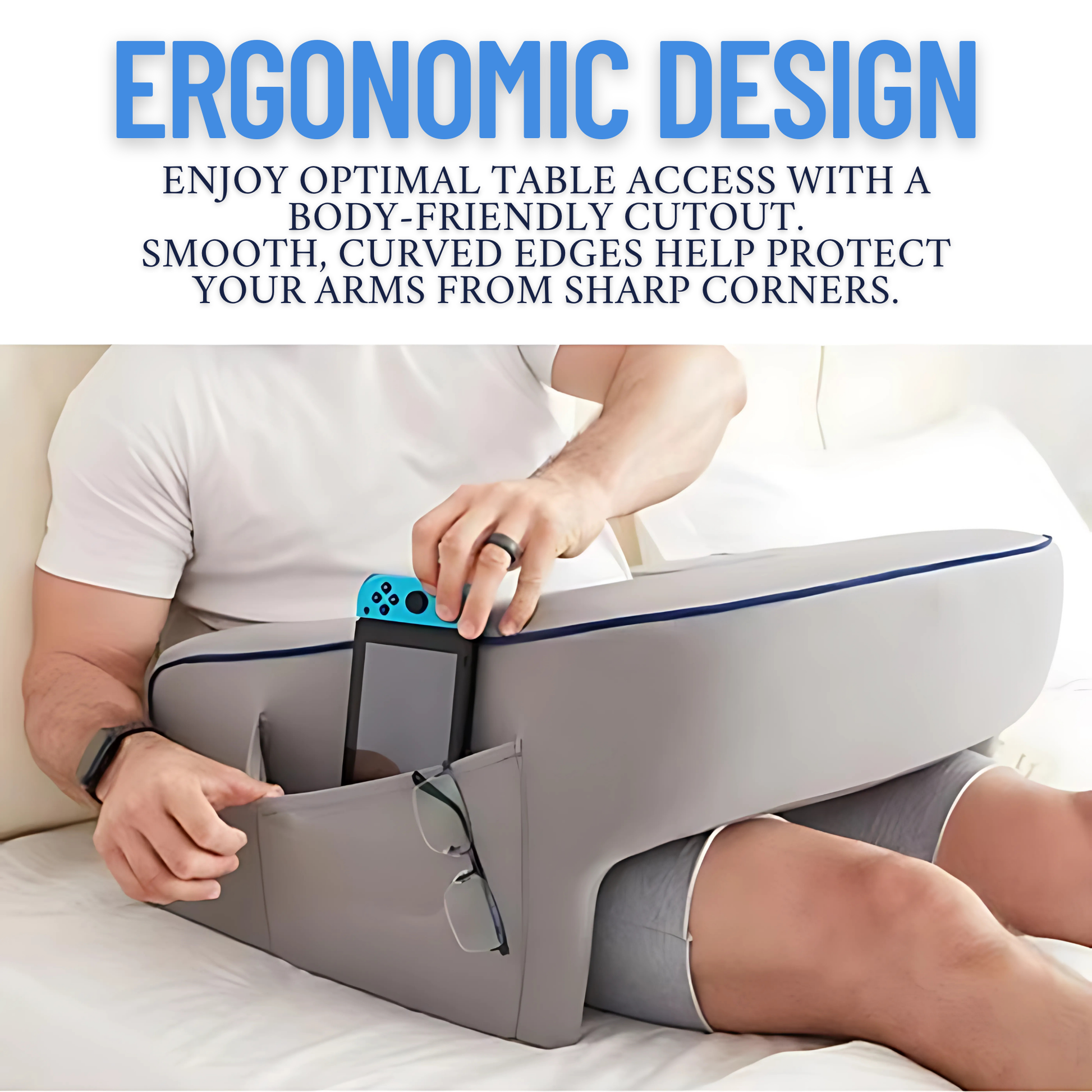 Ergonomic lap pillow for reading and laptop use