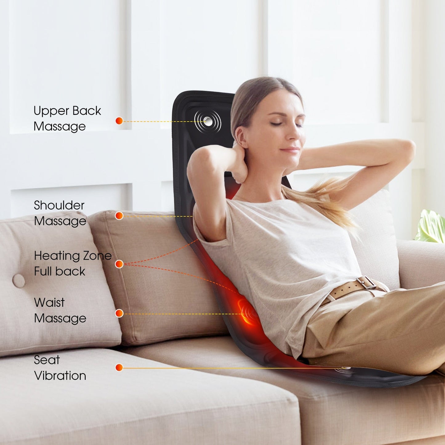 8-mode vibration massage seat cushion with heat for car, home, and office
