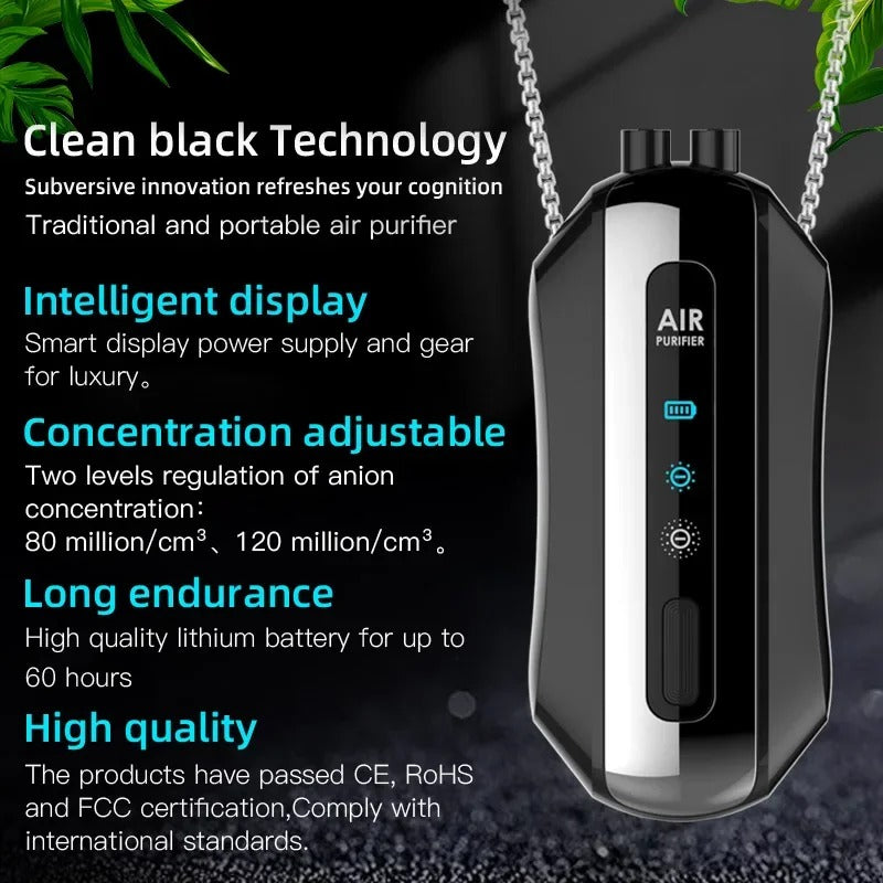 Wearable air purifier ionizer necklace allergy protection