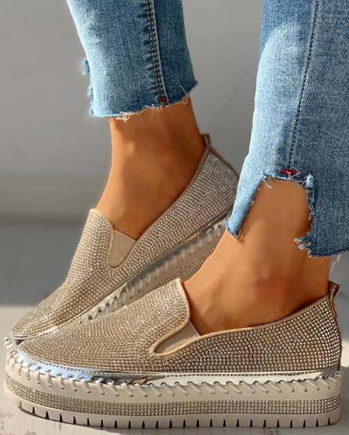 Women's rhinestone glitter slip-on sneakers