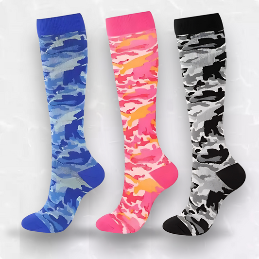 Camo-print 20-30mmHg knee-high compression socks pair