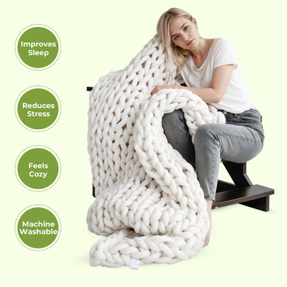 Chunky knit handwoven merino throw blanket