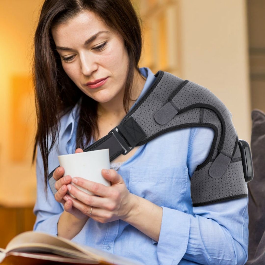 Heated shoulder brace with infrared heat and vibration massage for rotator cuff