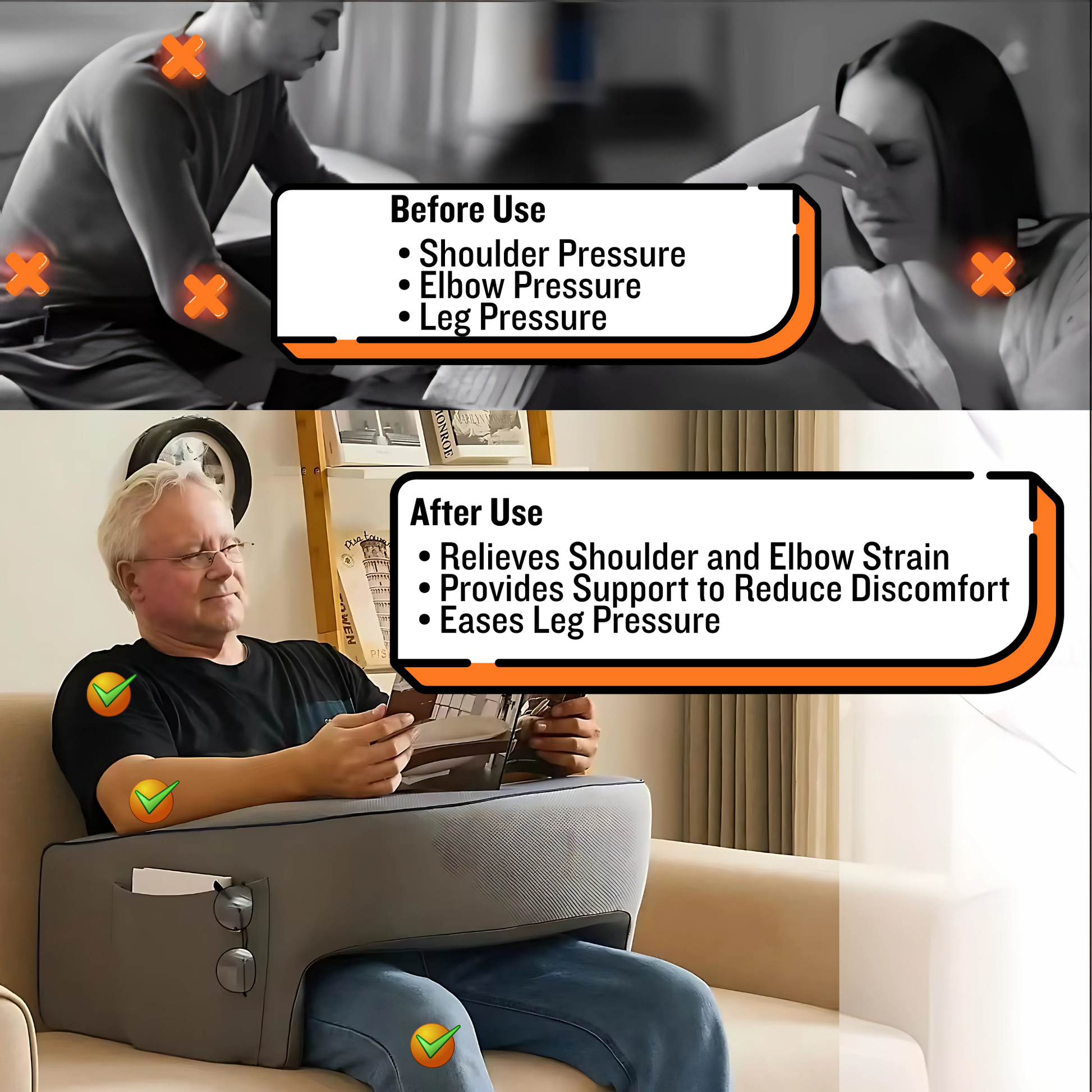 Ergonomic lap pillow for reading and laptop use