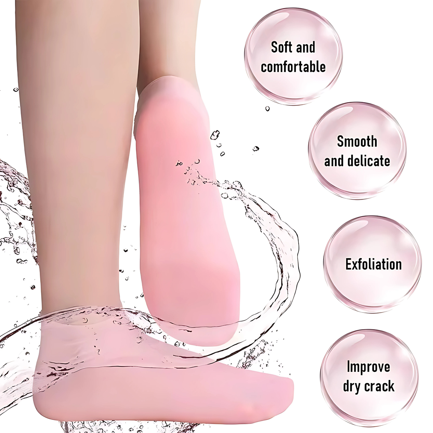 Silicone gel moisturizing socks for overnight heel hydration