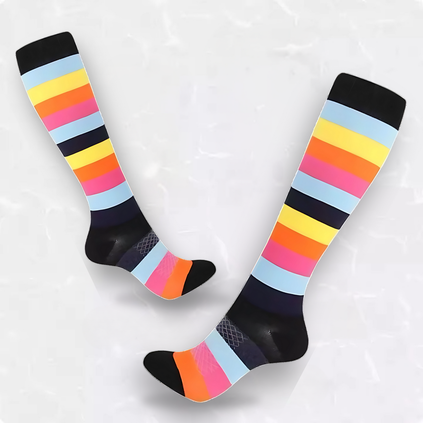 Fun-patterned 20-30mmHg knee-high compression socks pair