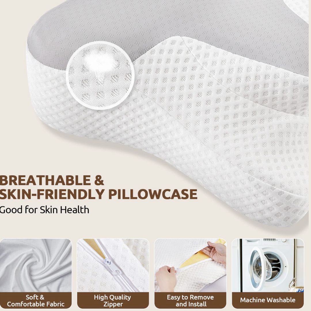 Ergonomic memory foam cervical pillow for neck and shoulder support