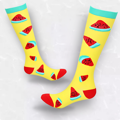 Fruit-print 20-30mmHg knee-high compression socks pair