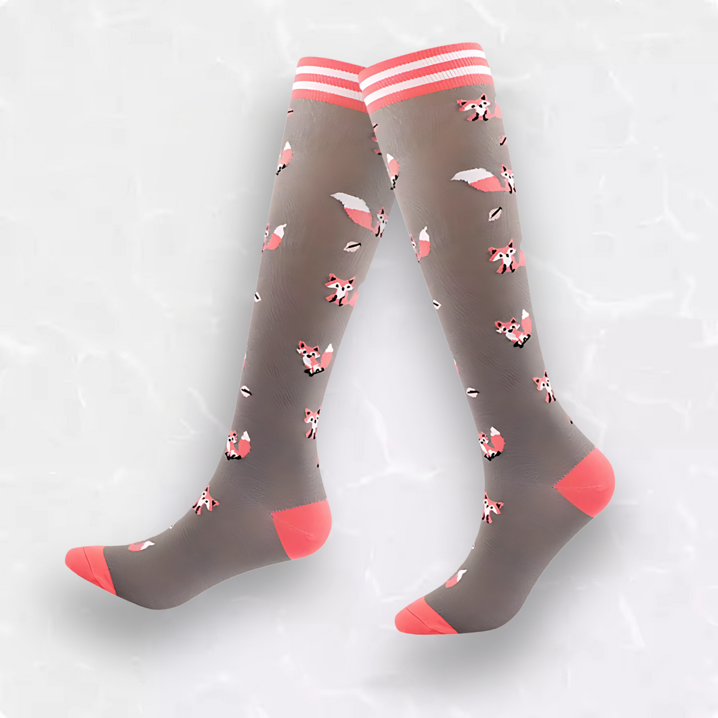 Fun-patterned 20-30mmHg knee-high compression socks pair