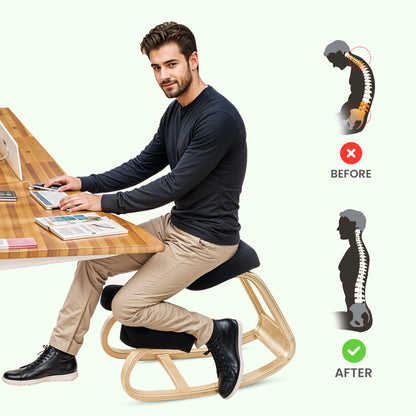 Ergonomic wooden kneeling chair posture rocker stool