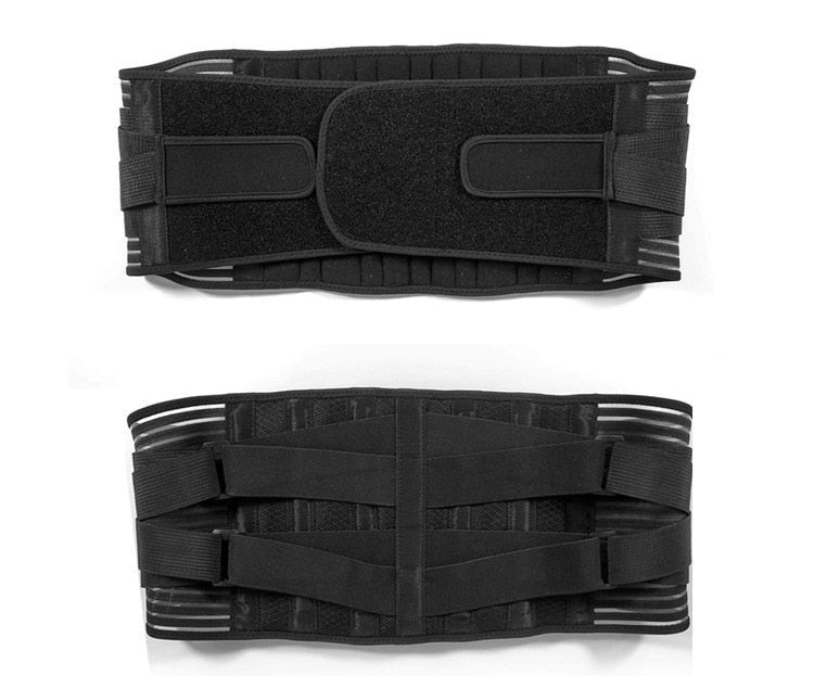 Heavy-duty lower back support brace with dual compression straps for lifting