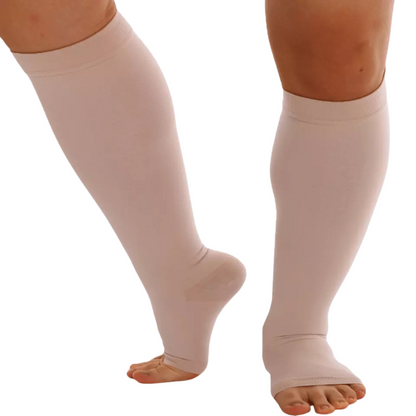 Plus-size open-toe 20-30mmHg compression socks for wide calves and edema