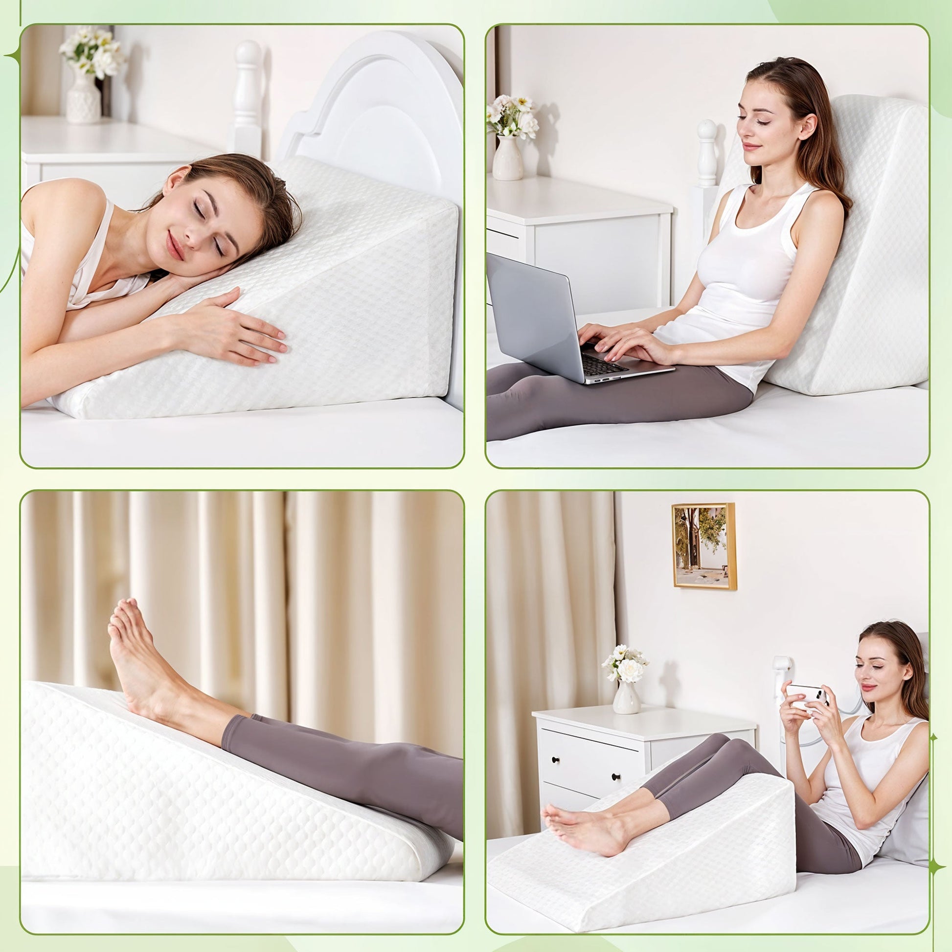 Memory foam wedge back and leg pillow for bed rest