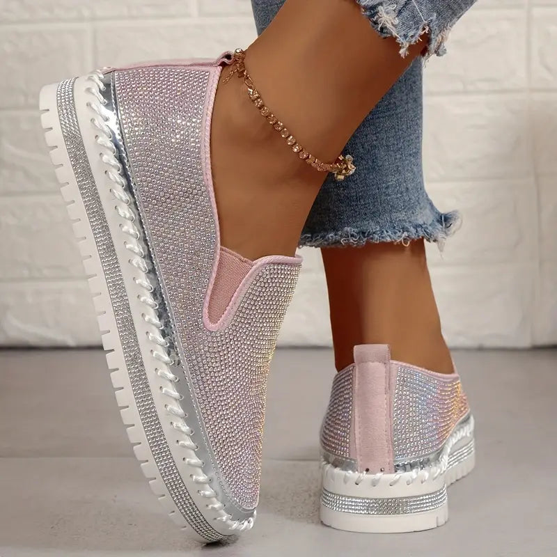 Women's rhinestone glitter slip-on sneakers