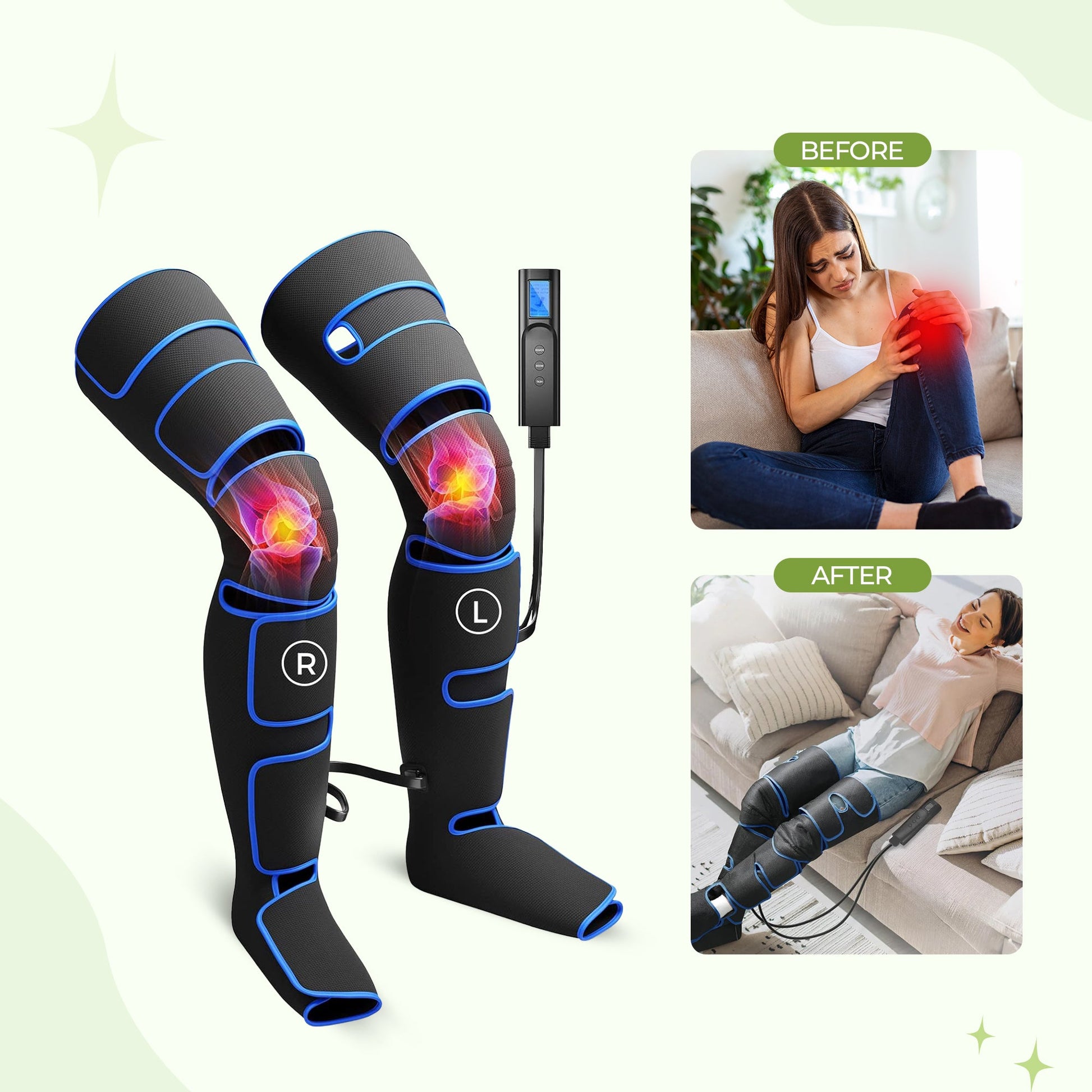 Air compression leg massager sleeves pair for both legs