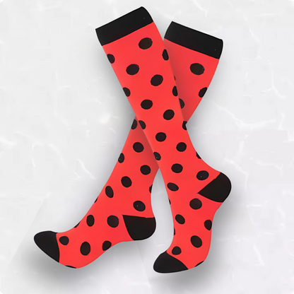 Fun-patterned 20-30mmHg knee-high compression socks pair