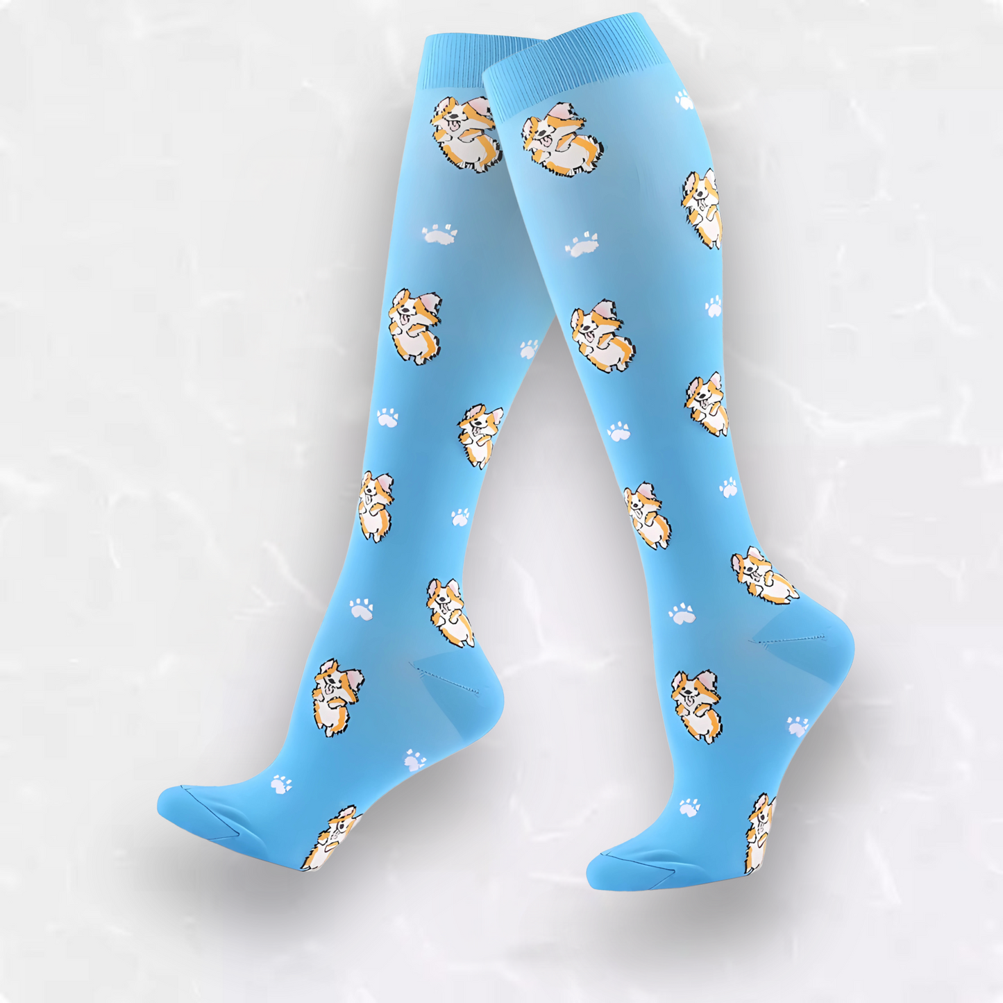 Fun-patterned 20-30mmHg knee-high compression socks pair