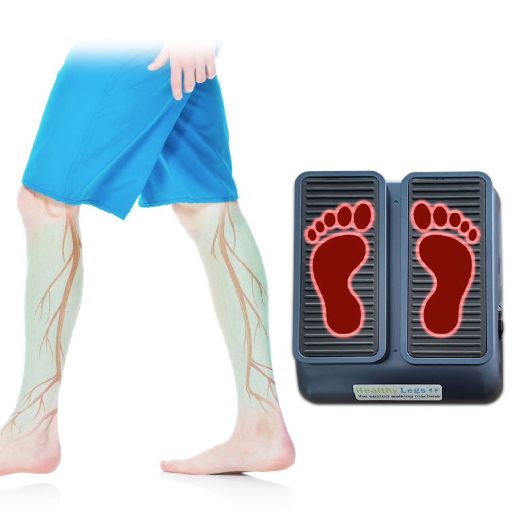 Electric seated under-desk leg exerciser with automatic pedals