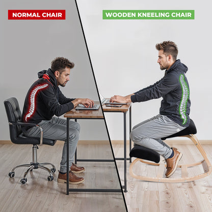 Ergonomic wooden kneeling chair posture rocker stool