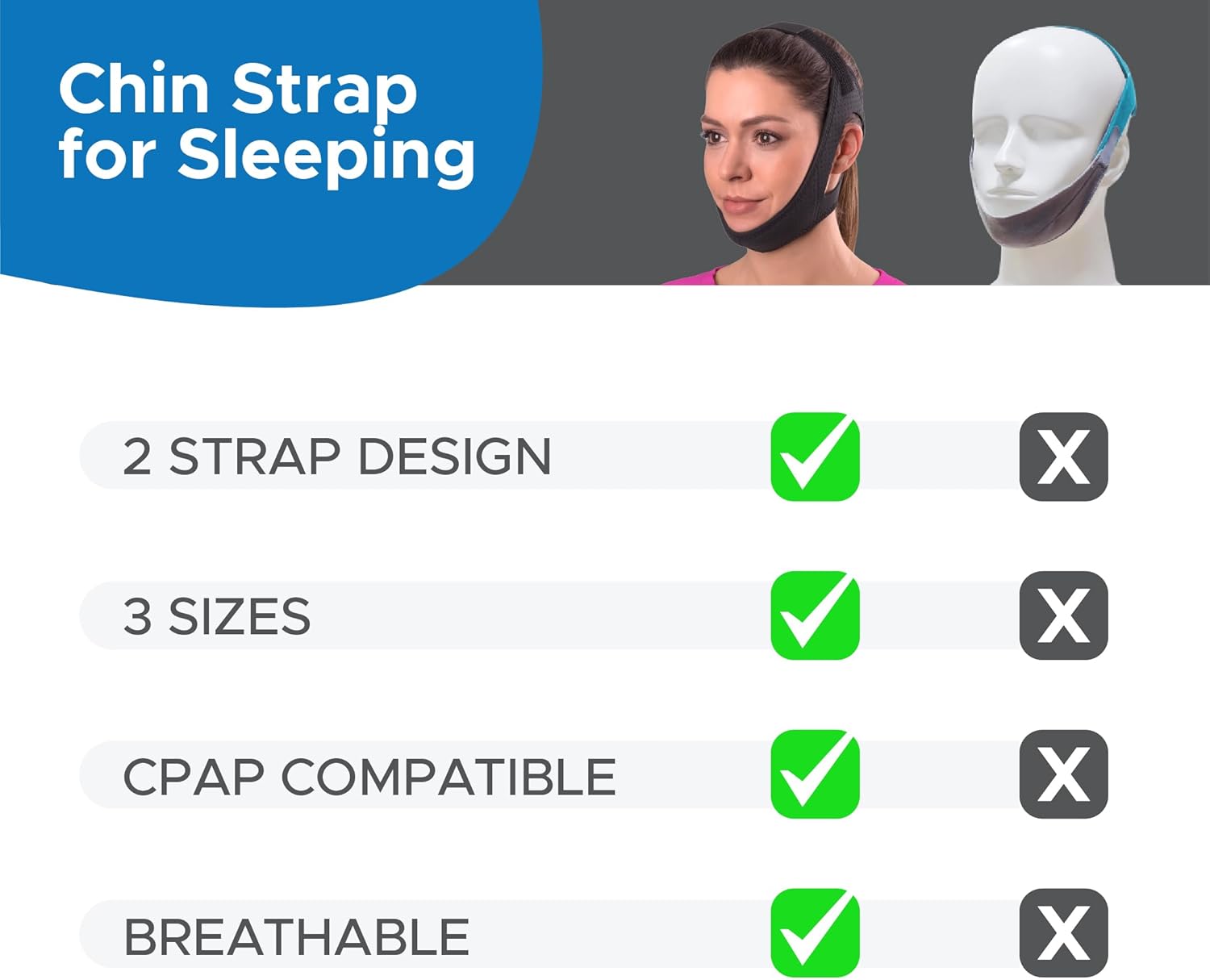 Anti-snoring chin strap adjustable jaw support