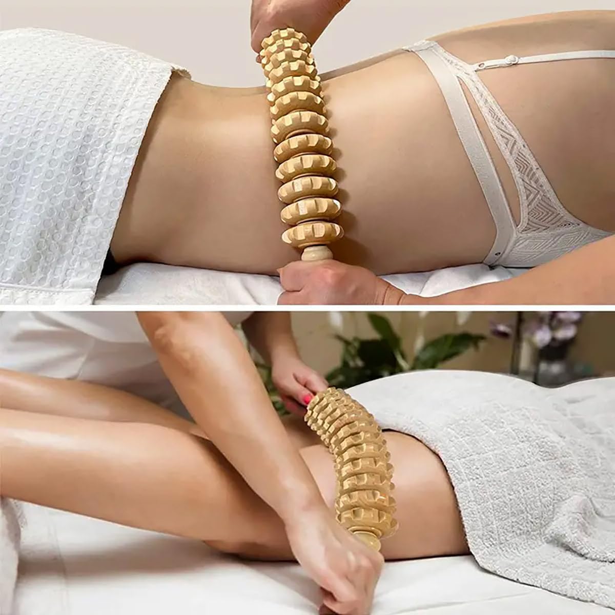 Handheld wooden massage roller circulation and muscle relief