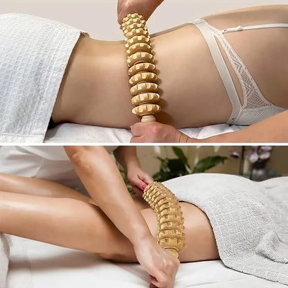 Handheld wooden massage roller circulation and muscle relief