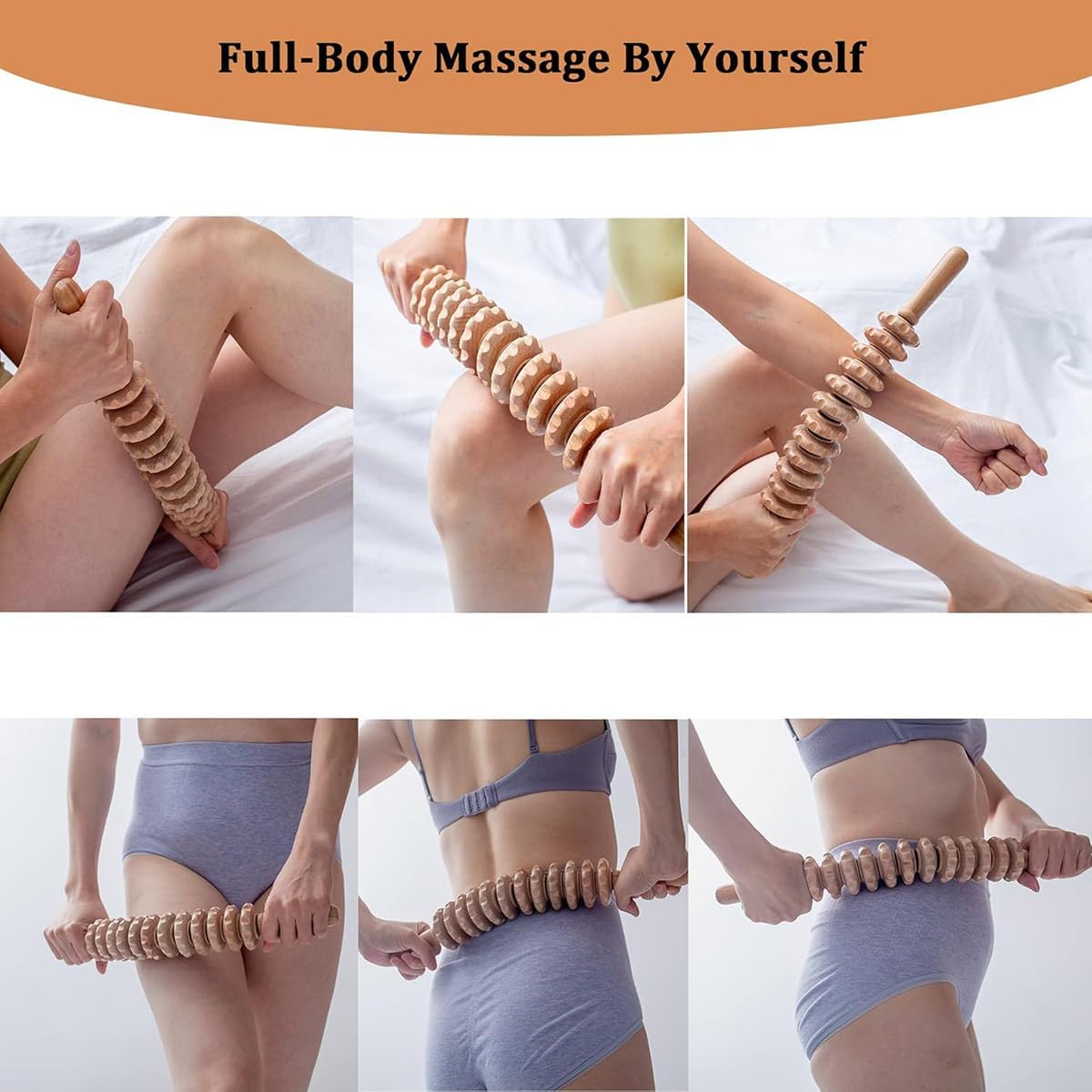 Handheld wooden massage roller circulation and muscle relief