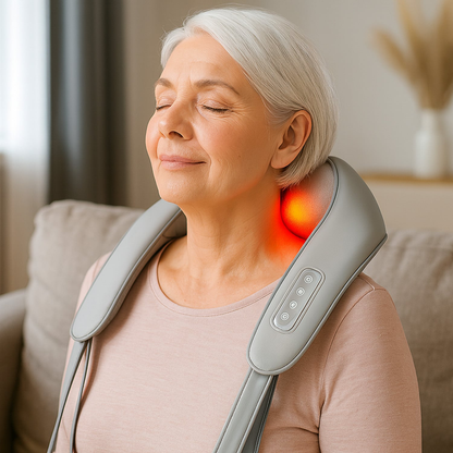 Neck and shoulder shiatsu heat massager wrap with kneading