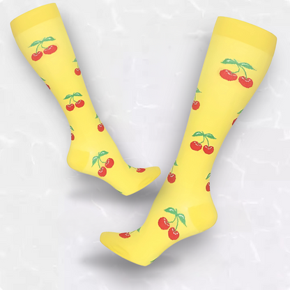 Fruit-print 20-30mmHg knee-high compression socks pair