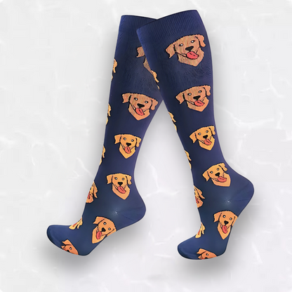 Fun-patterned 20-30mmHg knee-high compression socks pair