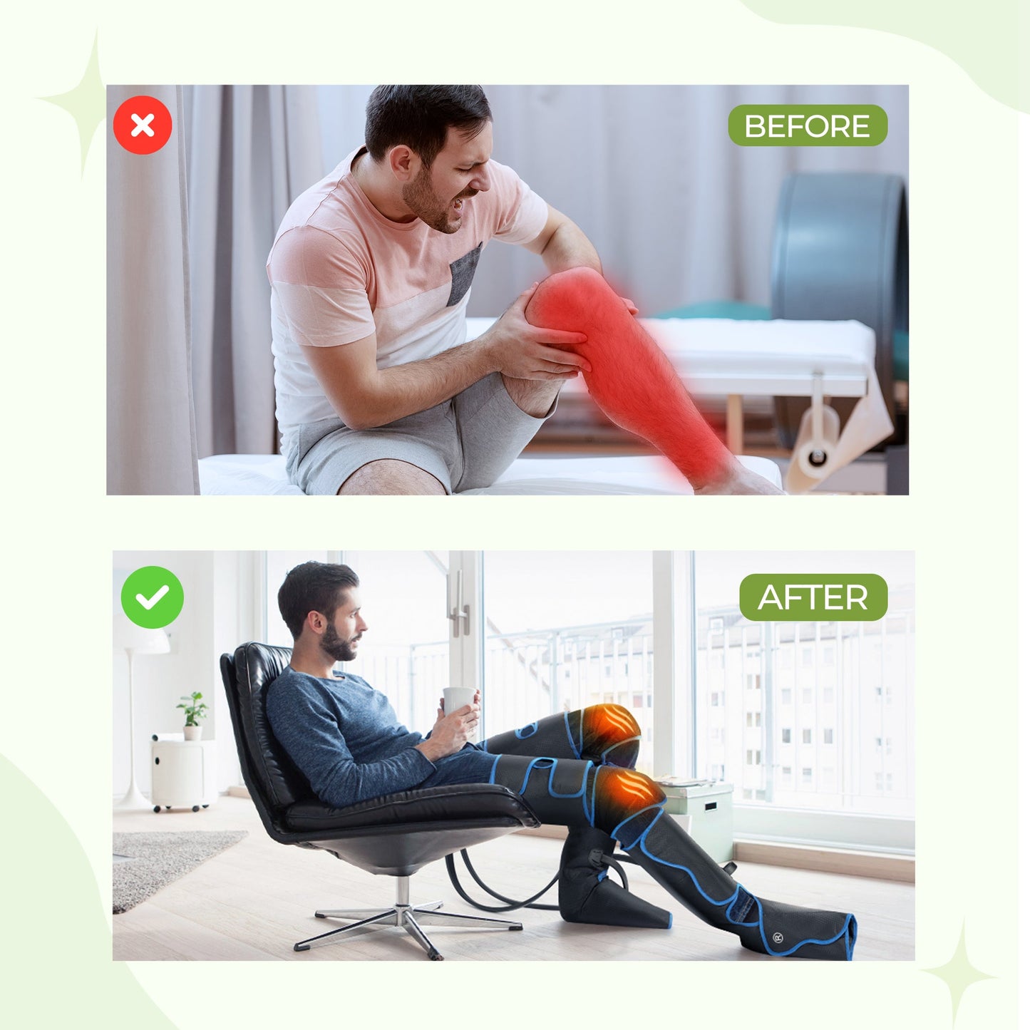 Air compression leg massager sleeves pair for both legs