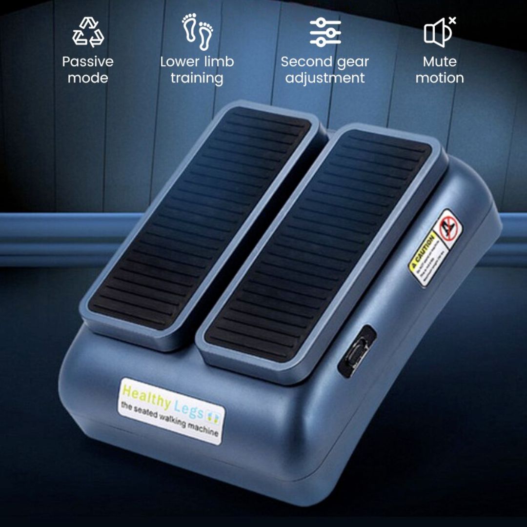 Electric seated under-desk leg exerciser with automatic pedals