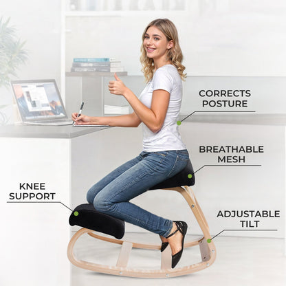 Ergonomic wooden kneeling chair posture rocker stool