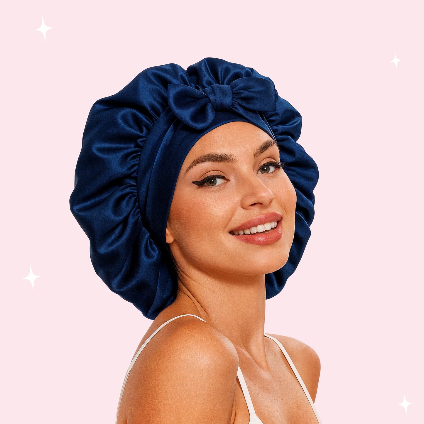 All-night silk bonnet stays-on hair protection