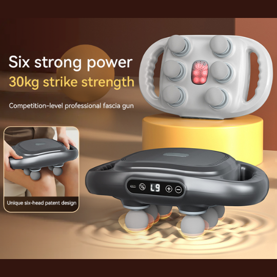 Six-head cordless fascia percussion massage gun for deep tissue recovery