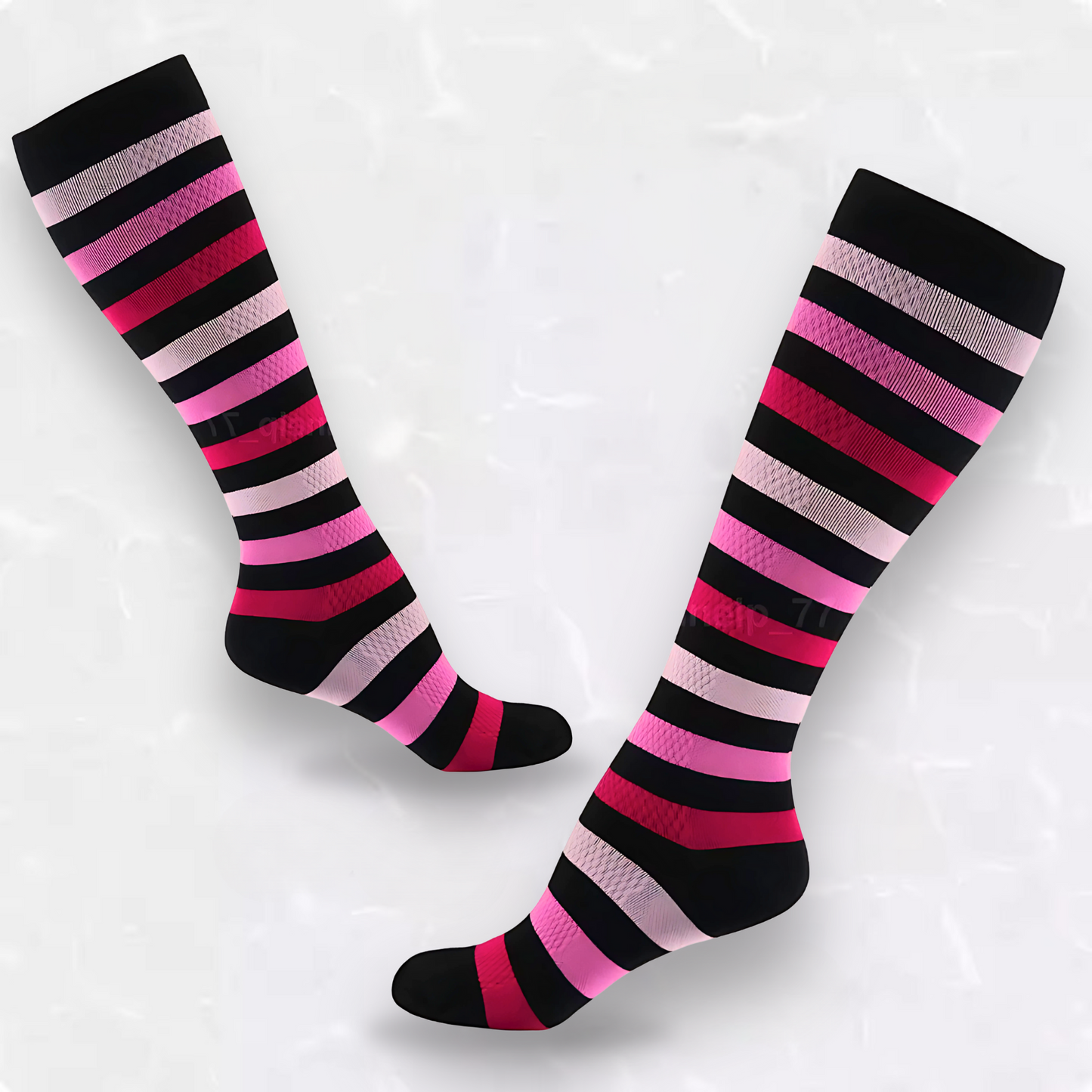 Striped 20-30mmHg knee-high compression socks pair