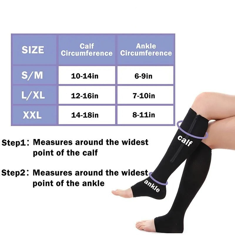 Zippered compression socks easy-on for nurses and runners