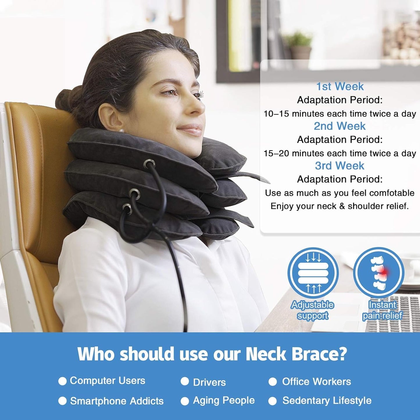 Inflatable cervical traction collar for neck decompression