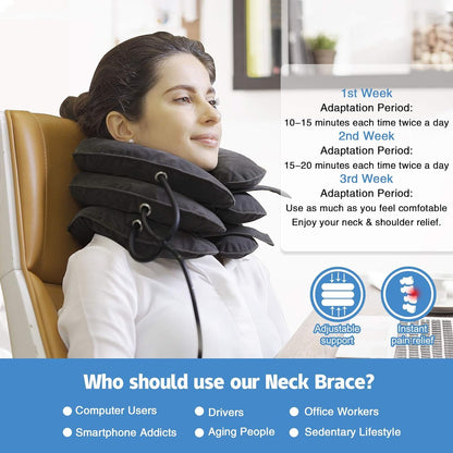 Inflatable cervical traction collar for neck decompression